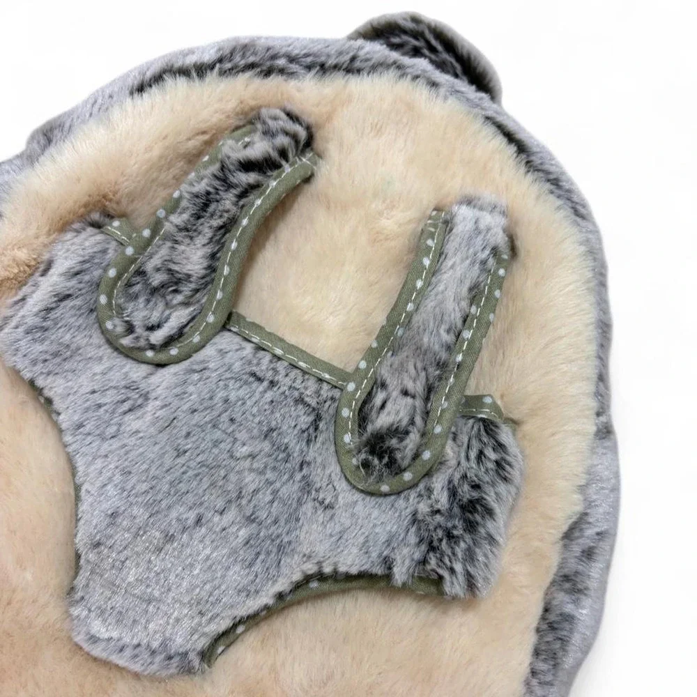 Cute Fluffy Plush Mini Backpack Kawaii Grey Fairycore Faux Fur Cottagecore